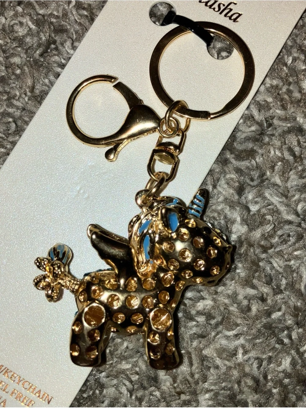Natasha Couture Gold-Tone Blue Crystal Unicorn Bag Charm New